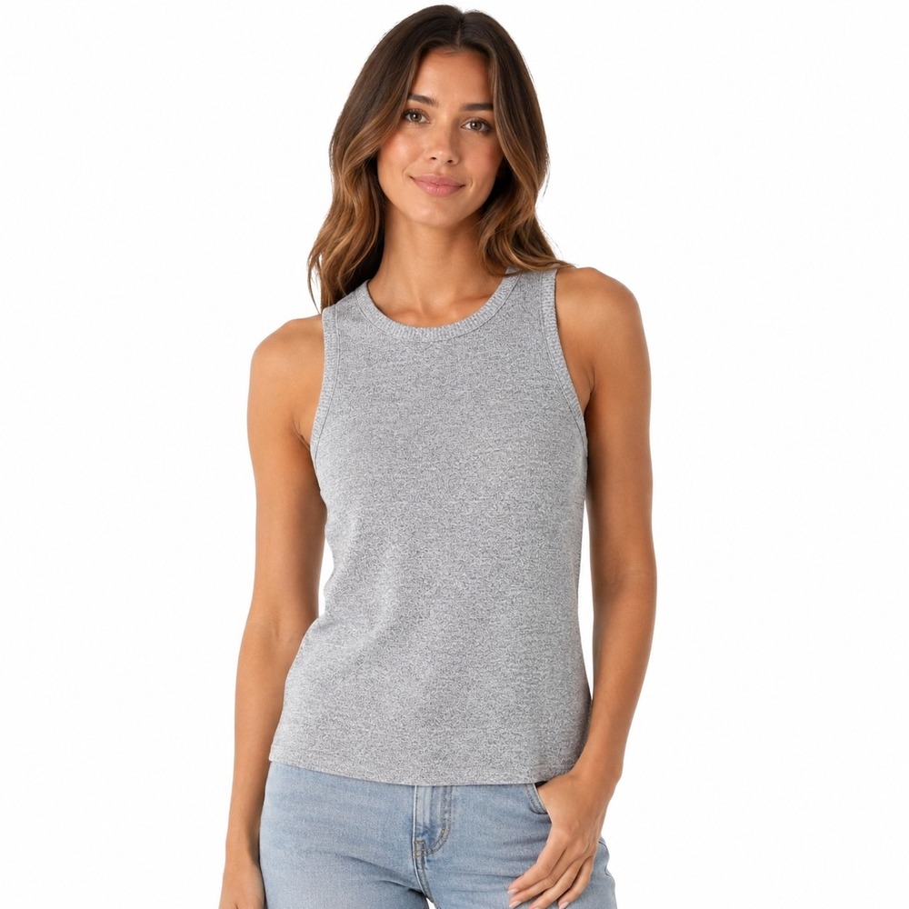 Gap Women Size Medium Gray Marl Ribbed Racerback Tank Top Sleeveless Crew Neck